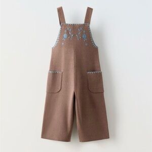Zara embroidered knit overalls